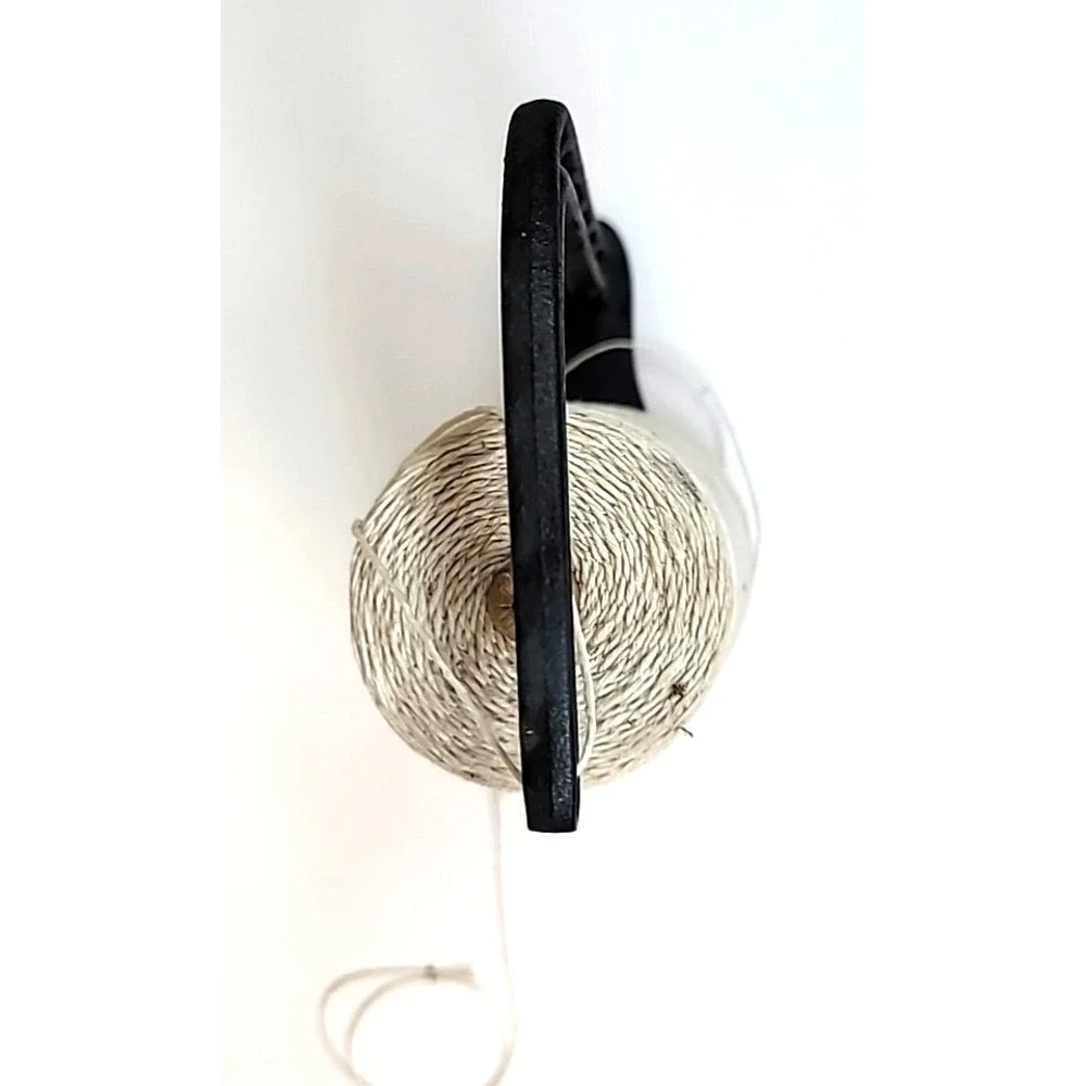 Antique Black Painted Cast Iron String Holder w/Original Ivory String Cone